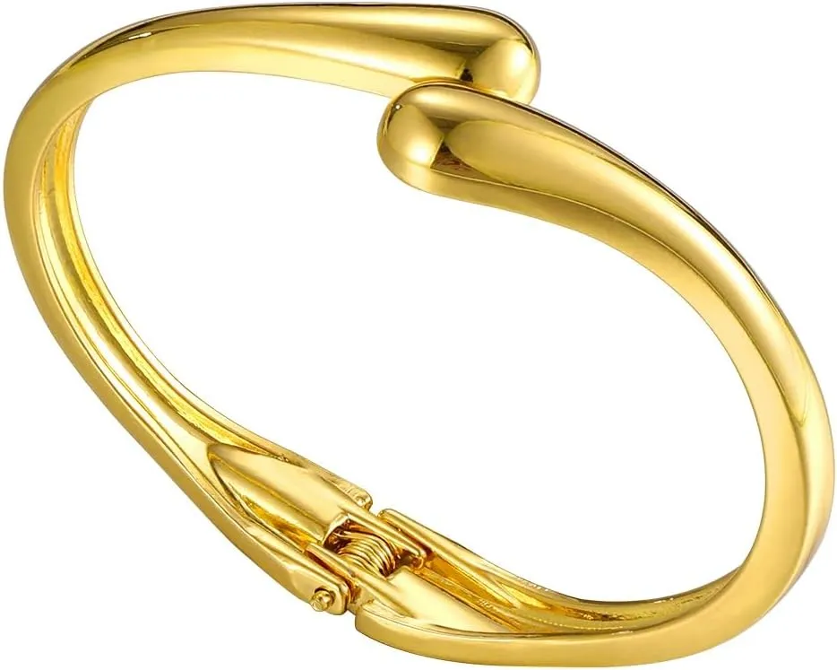 Gold Bangle Bracelets For Women, Polished Chunky Twisted Hinged Waterdrop Spiraled Oval Open Thick Cuff Statement Jewelry Gift