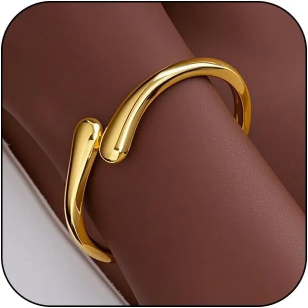 Gold Bangle Bracelets For Women, Polished Chunky Twisted Hinged Waterdrop Spiraled Oval Open Thick Cuff Statement Jewelry Gift