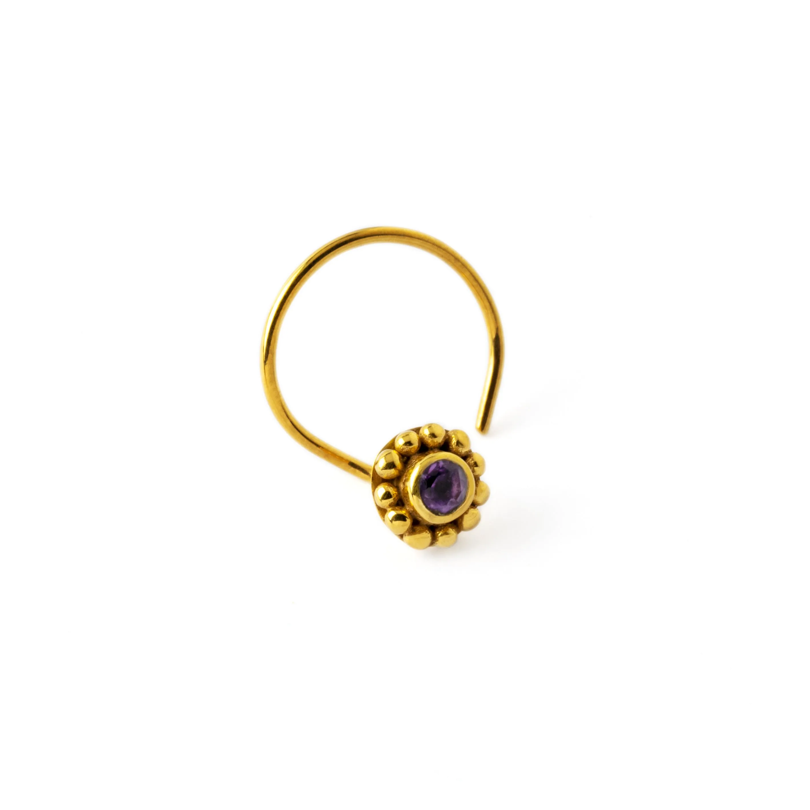 Gold Flower Nose Stud with Amethyst