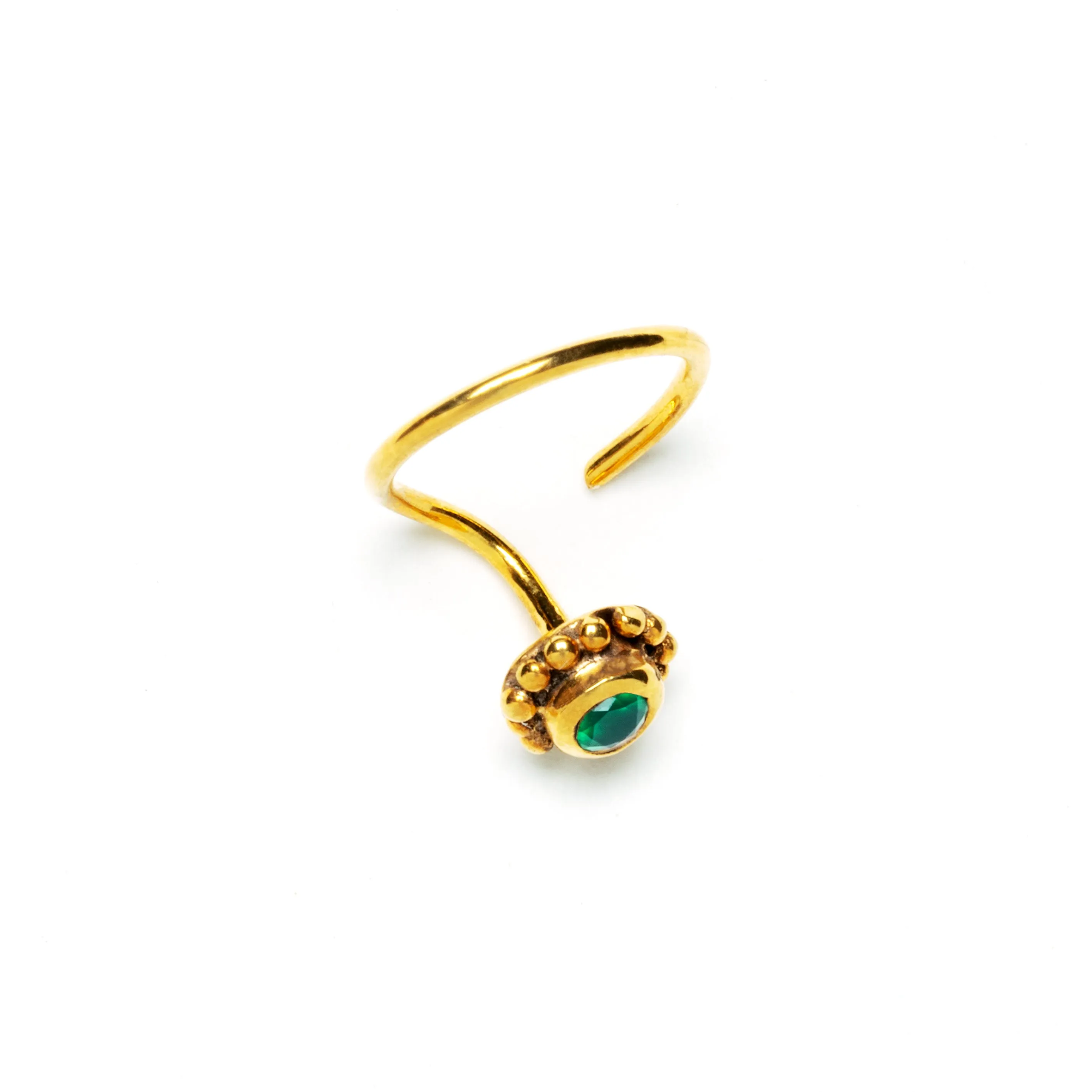 Gold Flower Nose Stud with Green Onyx