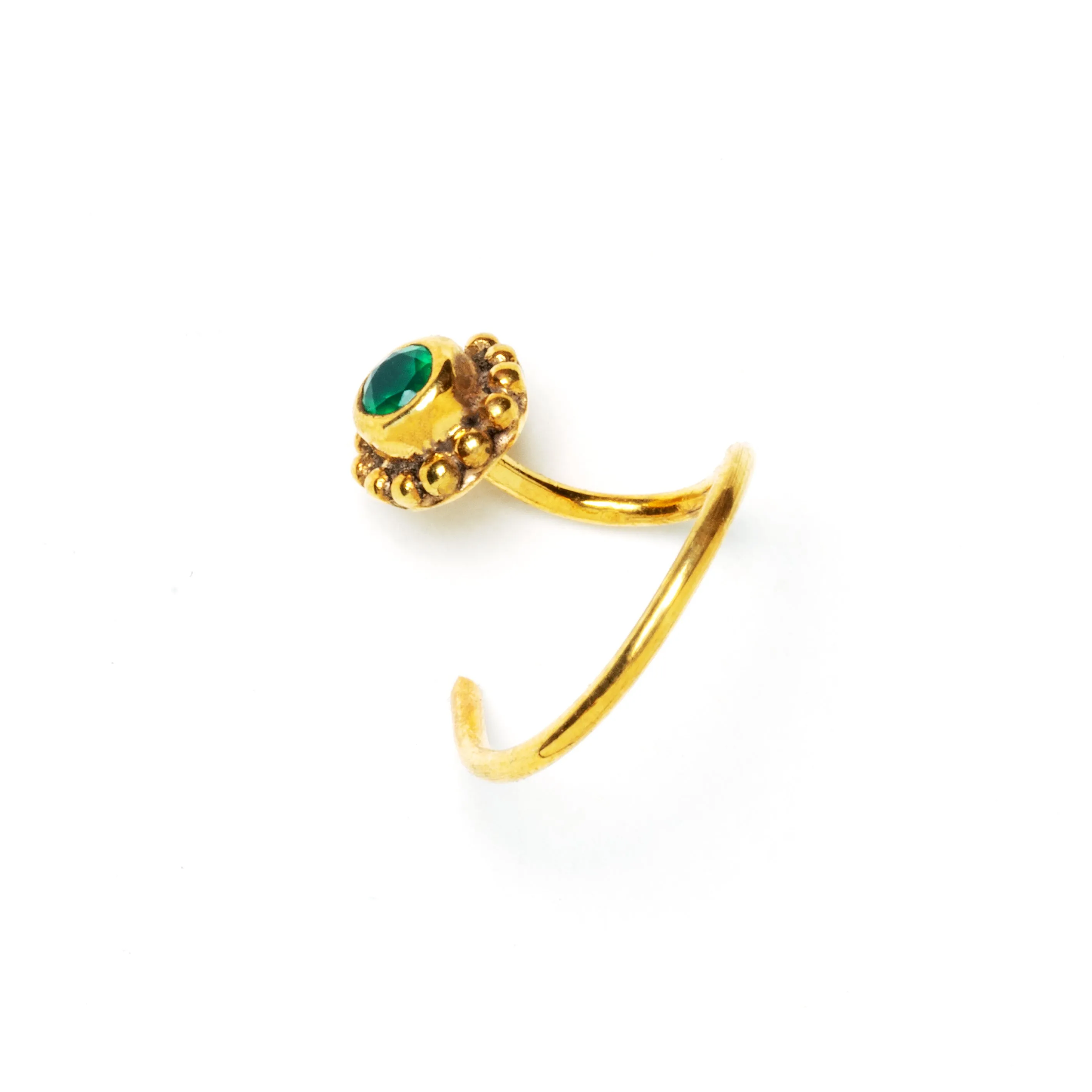 Gold Flower Nose Stud with Green Onyx