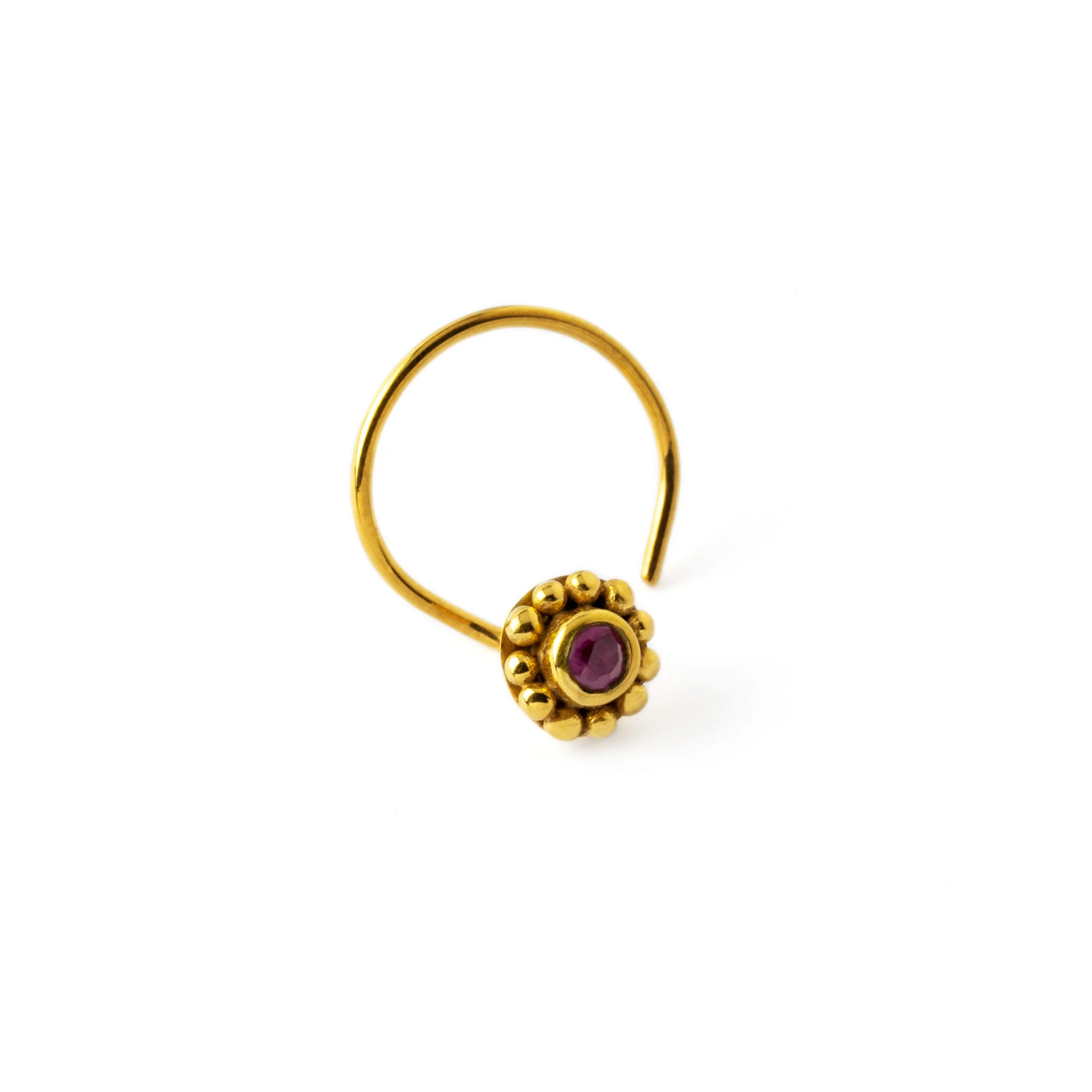 Gold Flower Nose Stud with Ruby