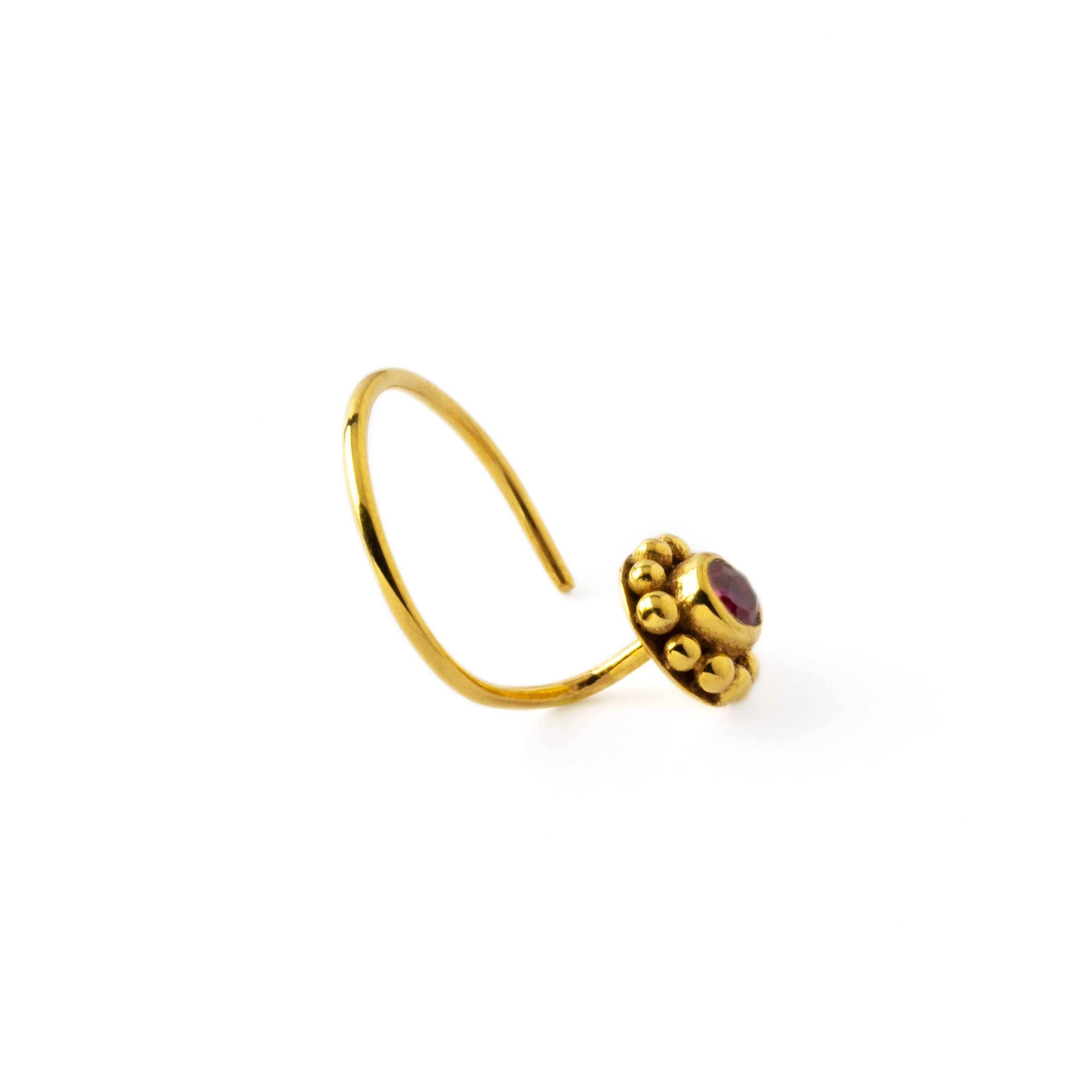 Gold Flower Nose Stud with Ruby