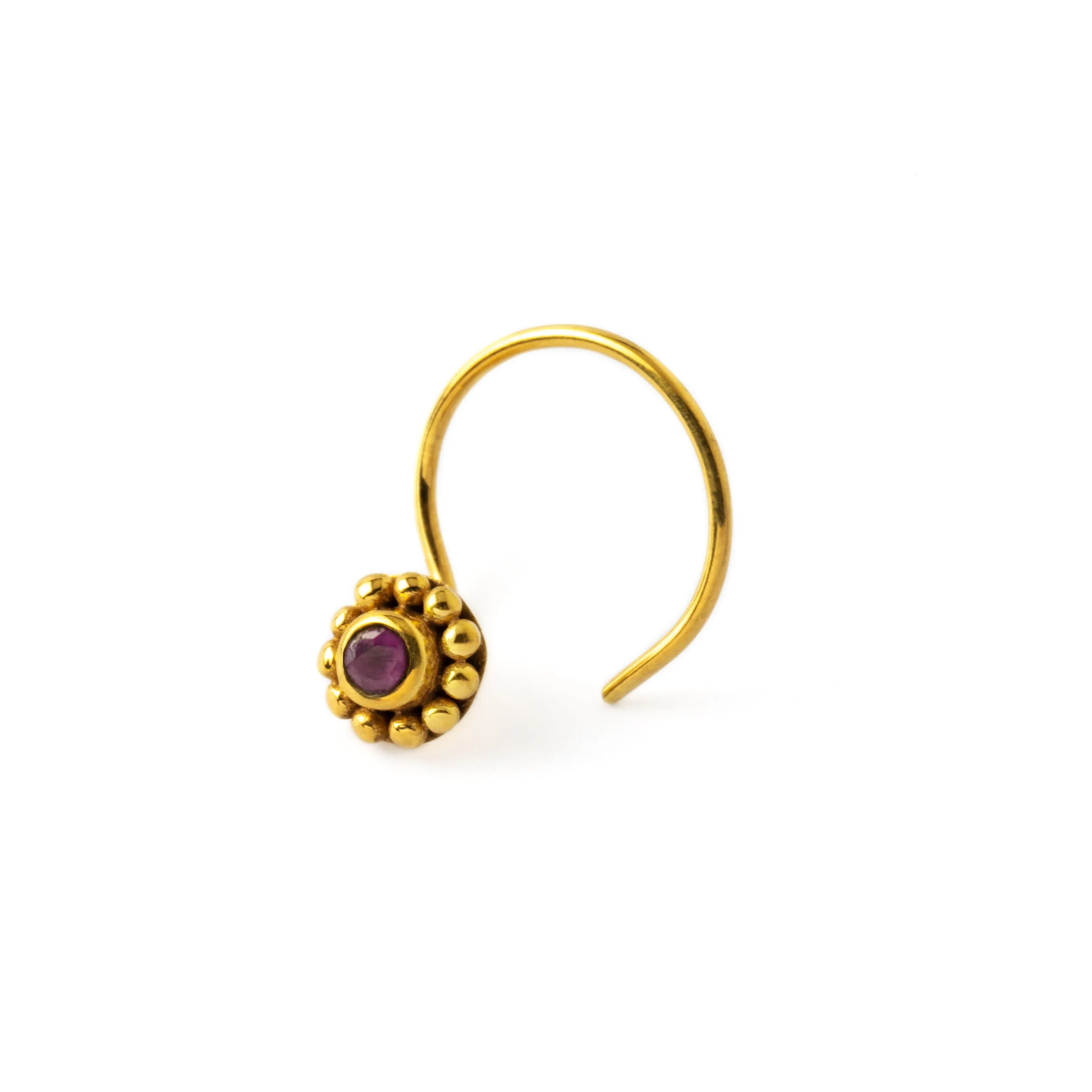 Gold Flower Nose Stud with Ruby