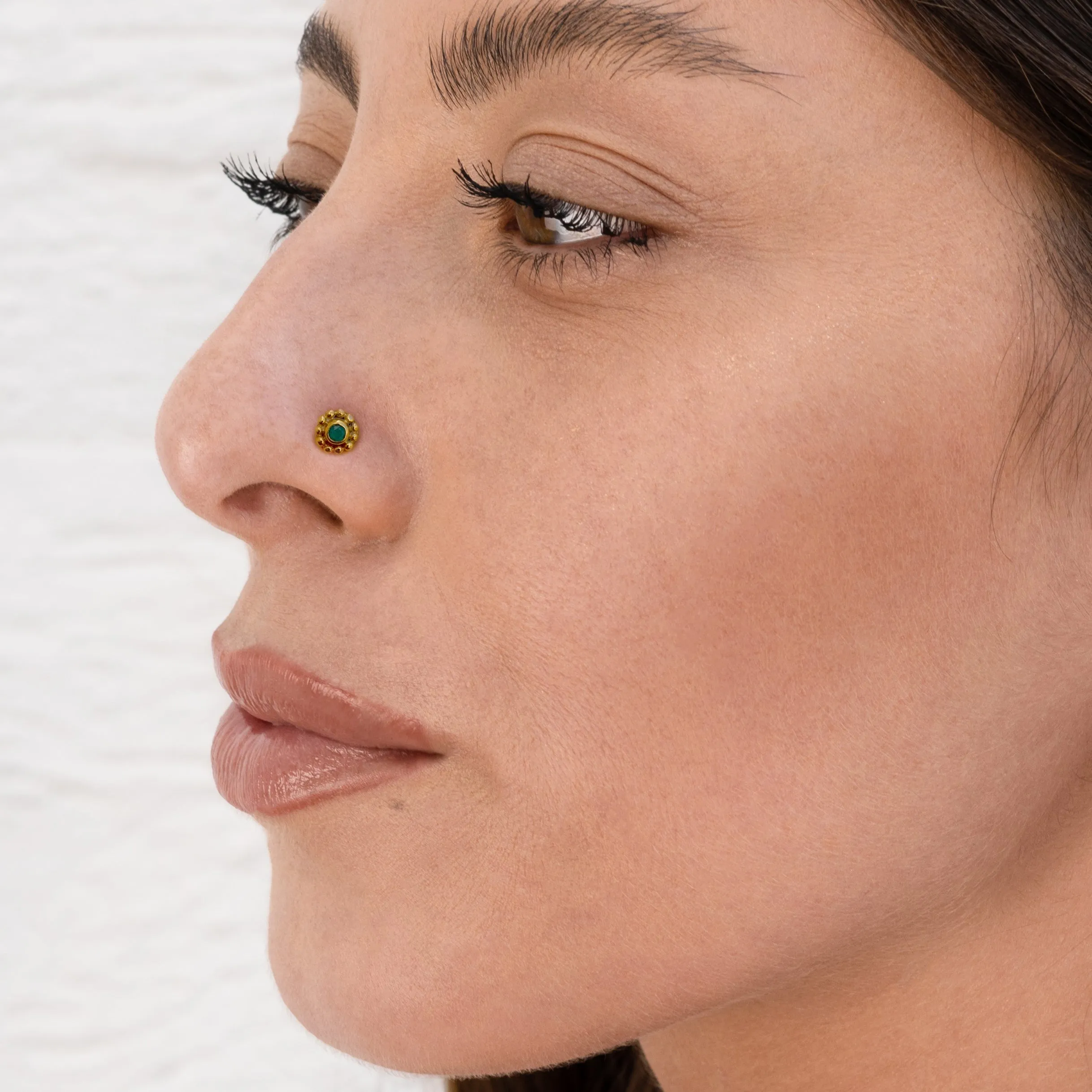 Gold Flower Nose Stud with Ruby