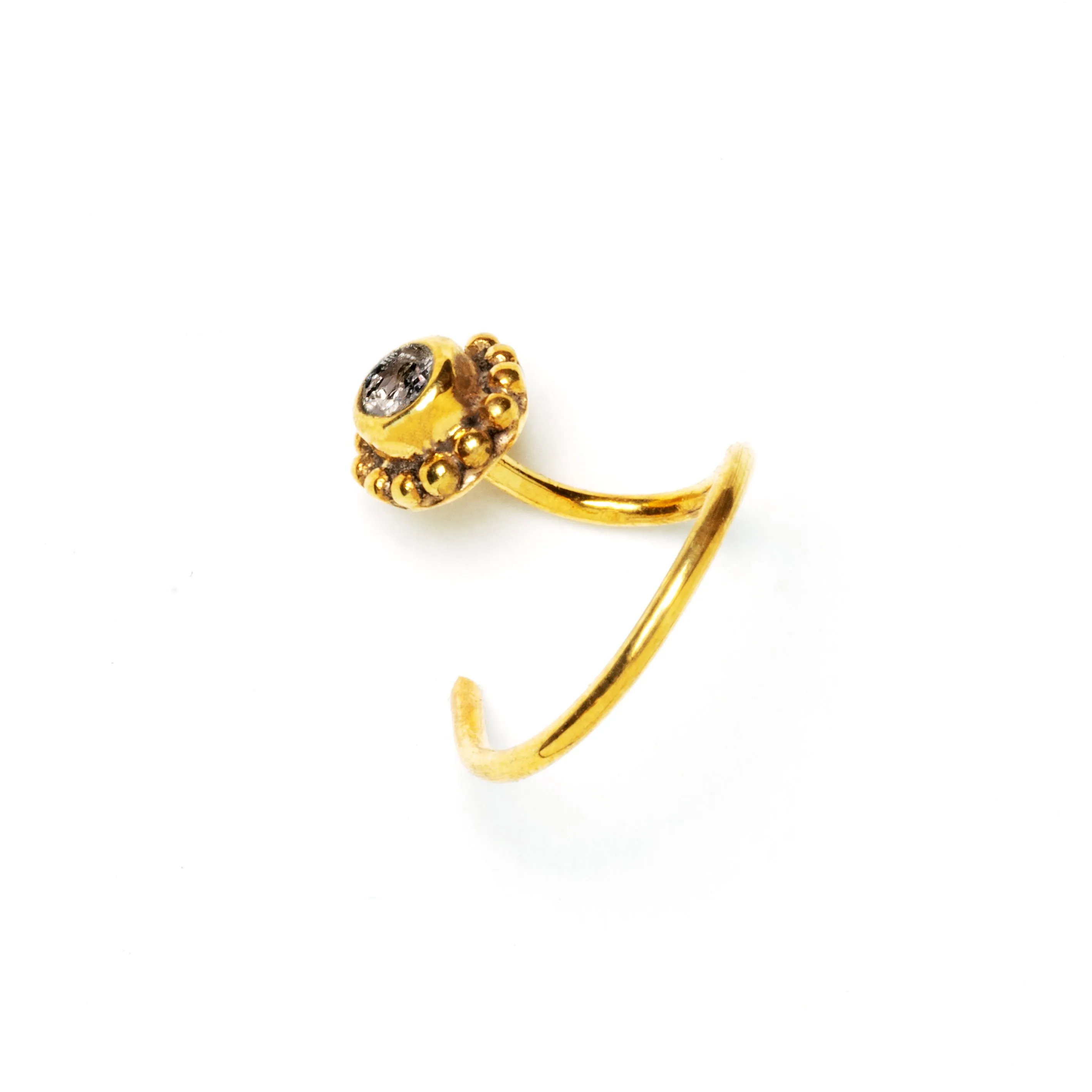 Gold Flower Nose Stud with White Topaz