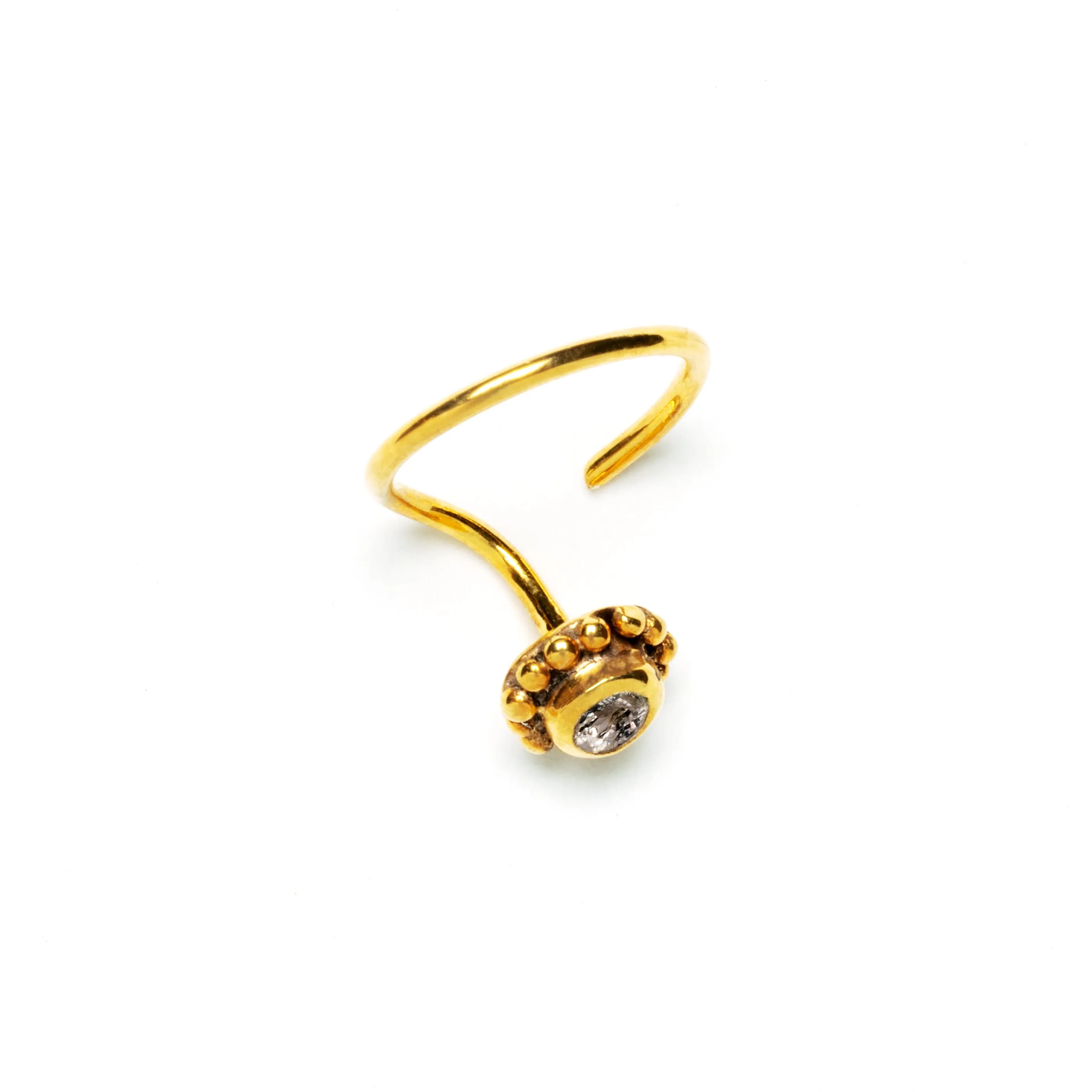 Gold Flower Nose Stud with White Topaz