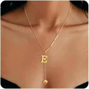 Gold Initial Necklace for Women, Dainty 18K Gold Plated Initial Necklace A-Z Pendant Choker Necklace Trendy Cube Initial Letter Necklace Gold Jewelry Necklace for Gift