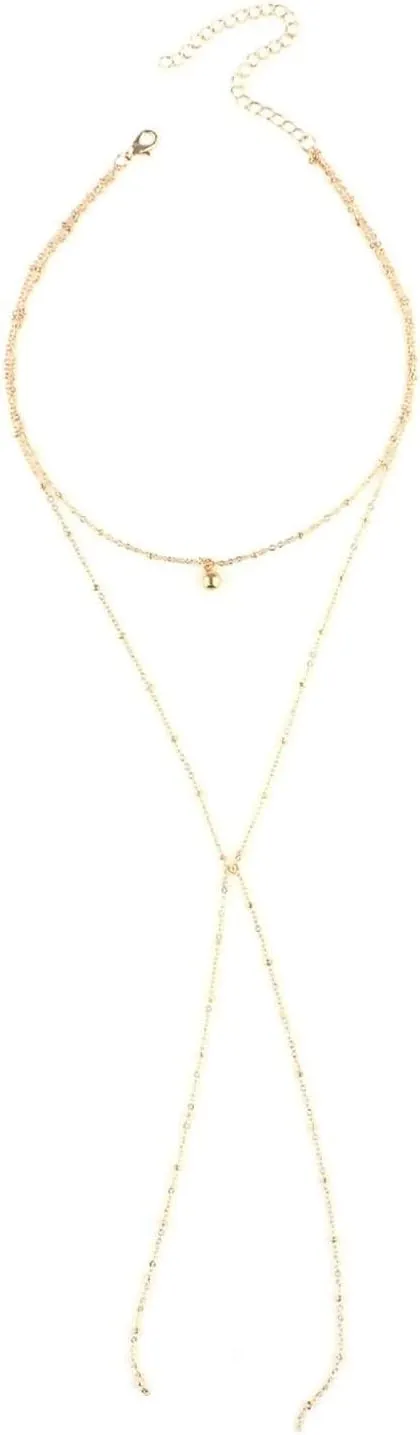 Gold Necklace Chain for Women,Necklaces for Womens Gold Plated Double Layer Chain with Tassels Necklaces for Women Gold