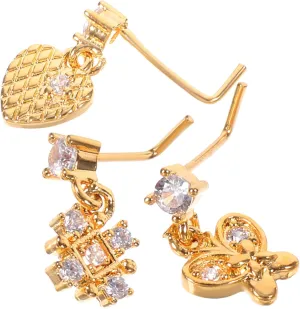 Gold Nose Ring Hoop Women's Nose Studs Fashionable L-shaped Nose Piercing Jewelry Set