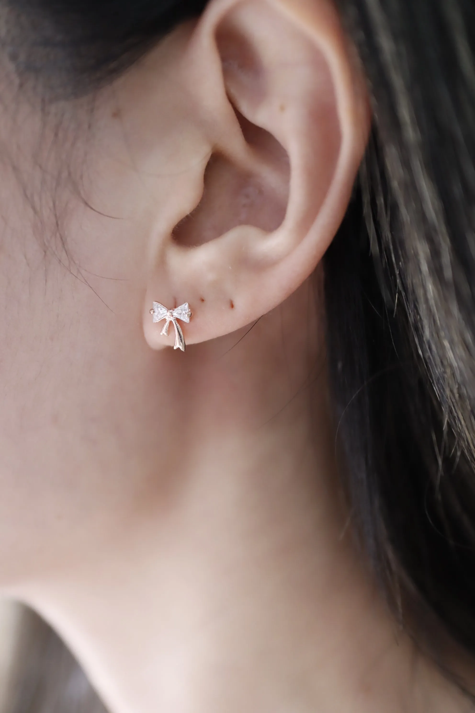 Gold Plated Bow Tie Ribbon Dainty Stud Earring