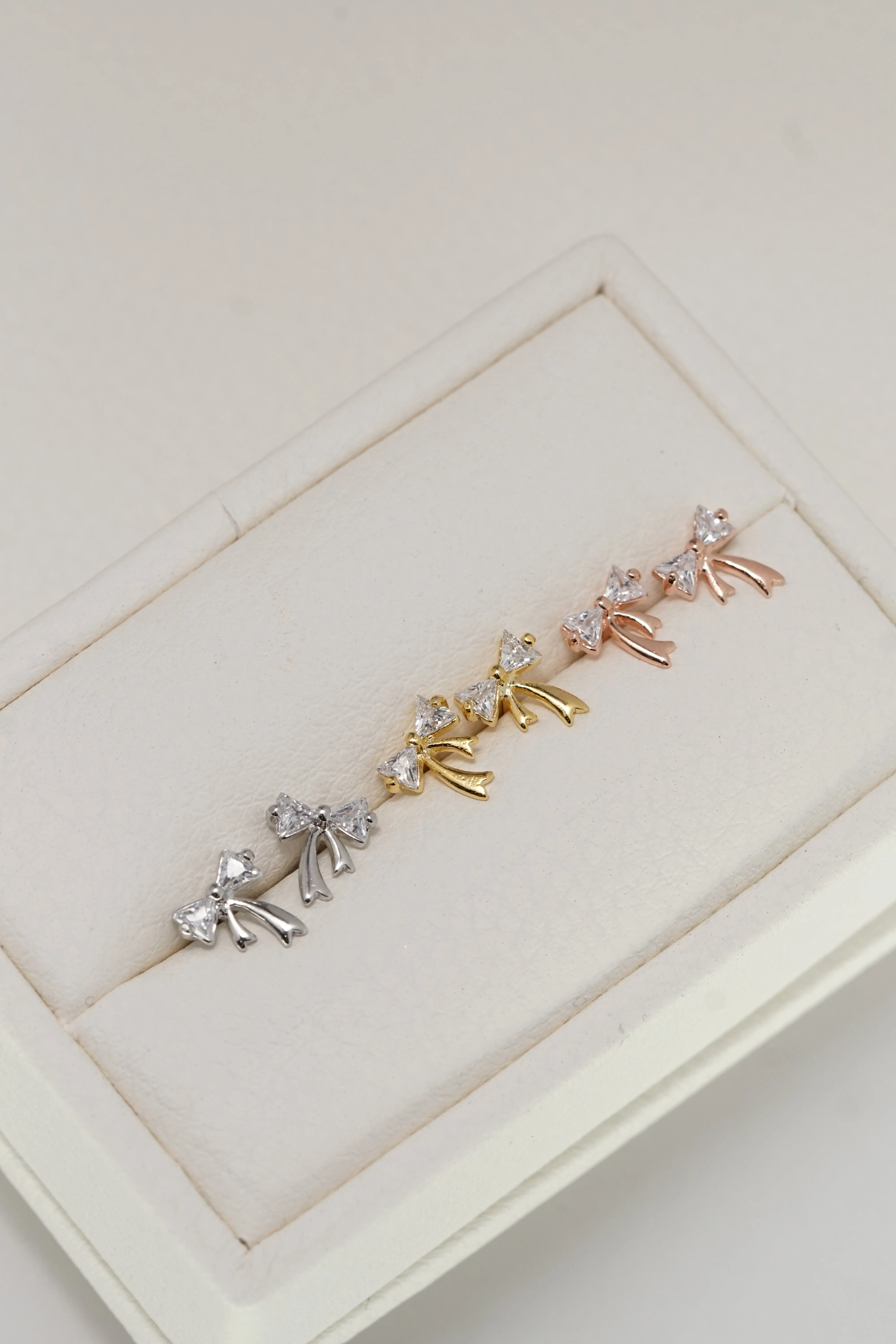 Gold Plated Bow Tie Ribbon Dainty Stud Earring