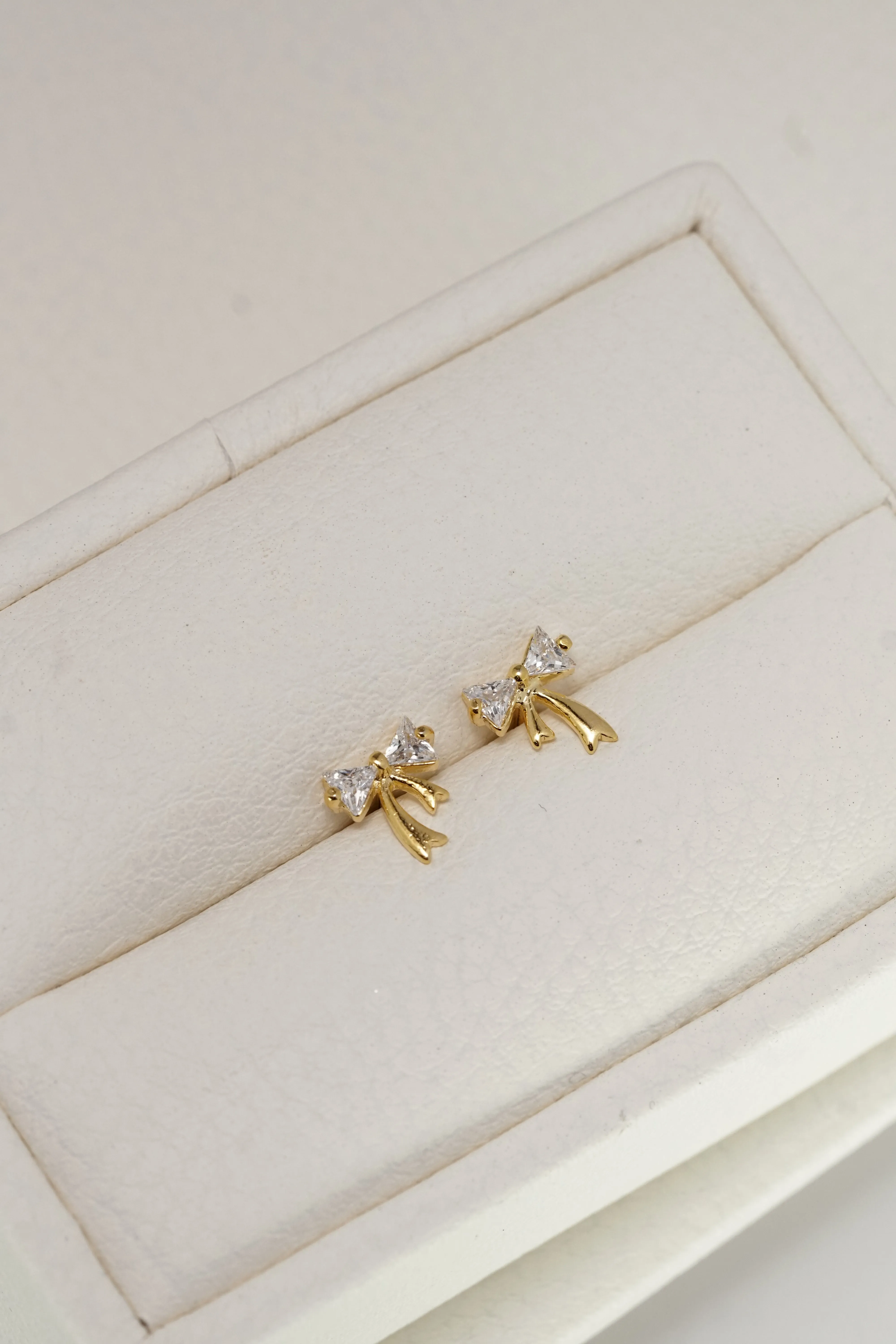 Gold Plated Bow Tie Ribbon Dainty Stud Earring