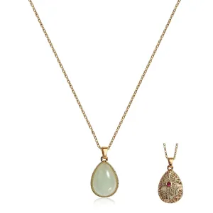 Gold Plated Jade Necklace for Women- Teardrop Green Jade Pendant Necklace, Meaningful Jade Jewelry Green Stone Necklace for Gift