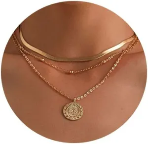 Gold Plated Layered Necklace for Woman Choker,Gold/Silver Dainty Necklaces Beaded Chains Pendant Snake Chain Herringbone Paperclip Necklace