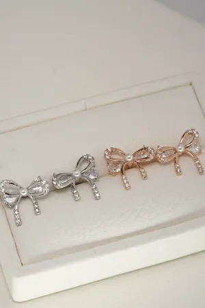 Gold Plated Pearl Bow Tie Ribbon Stud Earring