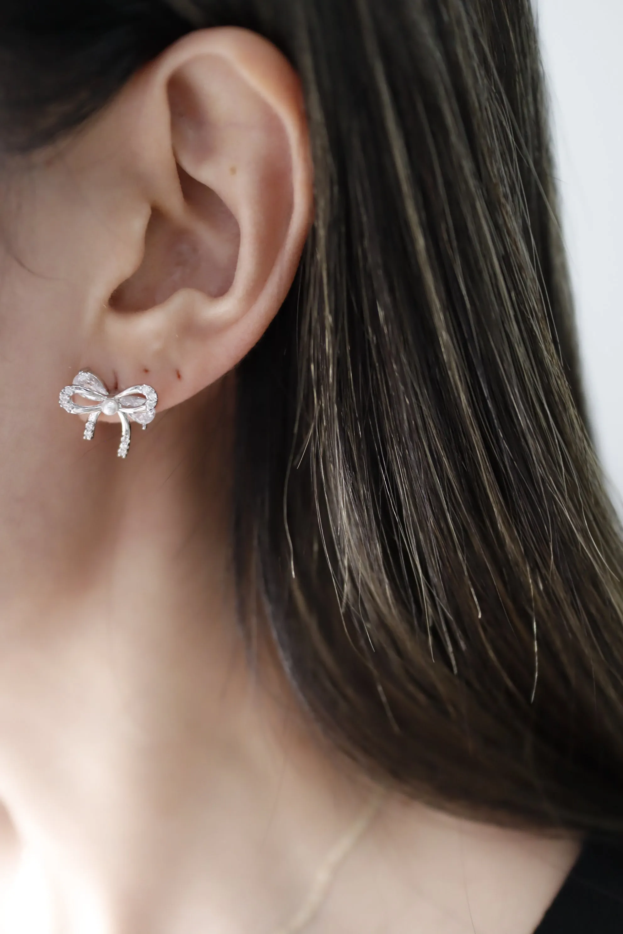 Gold Plated Pearl Bow Tie Ribbon Stud Earring