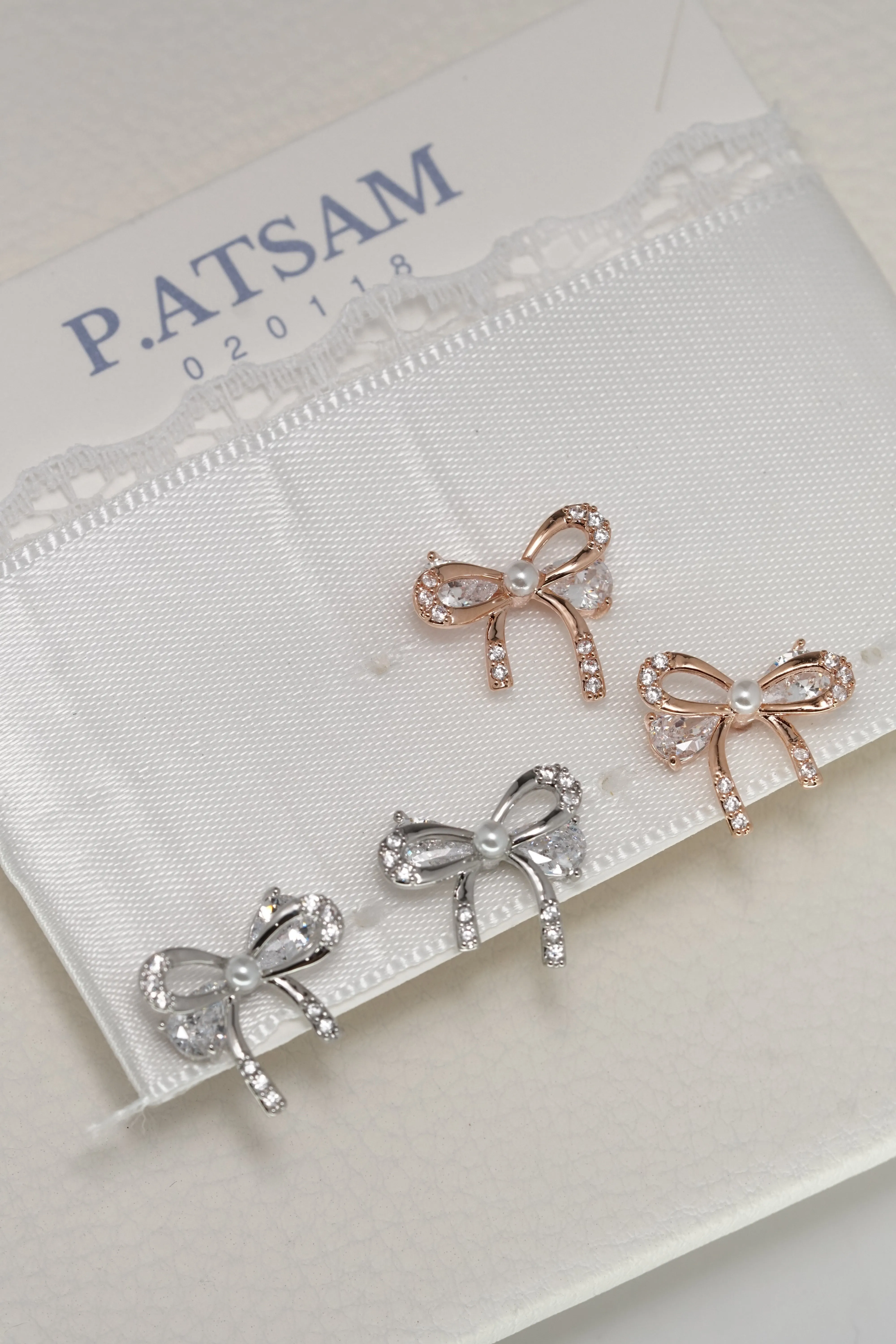 Gold Plated Pearl Bow Tie Ribbon Stud Earring
