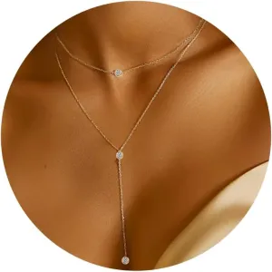 Gold Y Necklace Y-Shaped Drop Necklace for Women Stainless Steel Long Lariat Necklaces Dainty Layer CZ Pearl Heart Star Pendant Necklaces