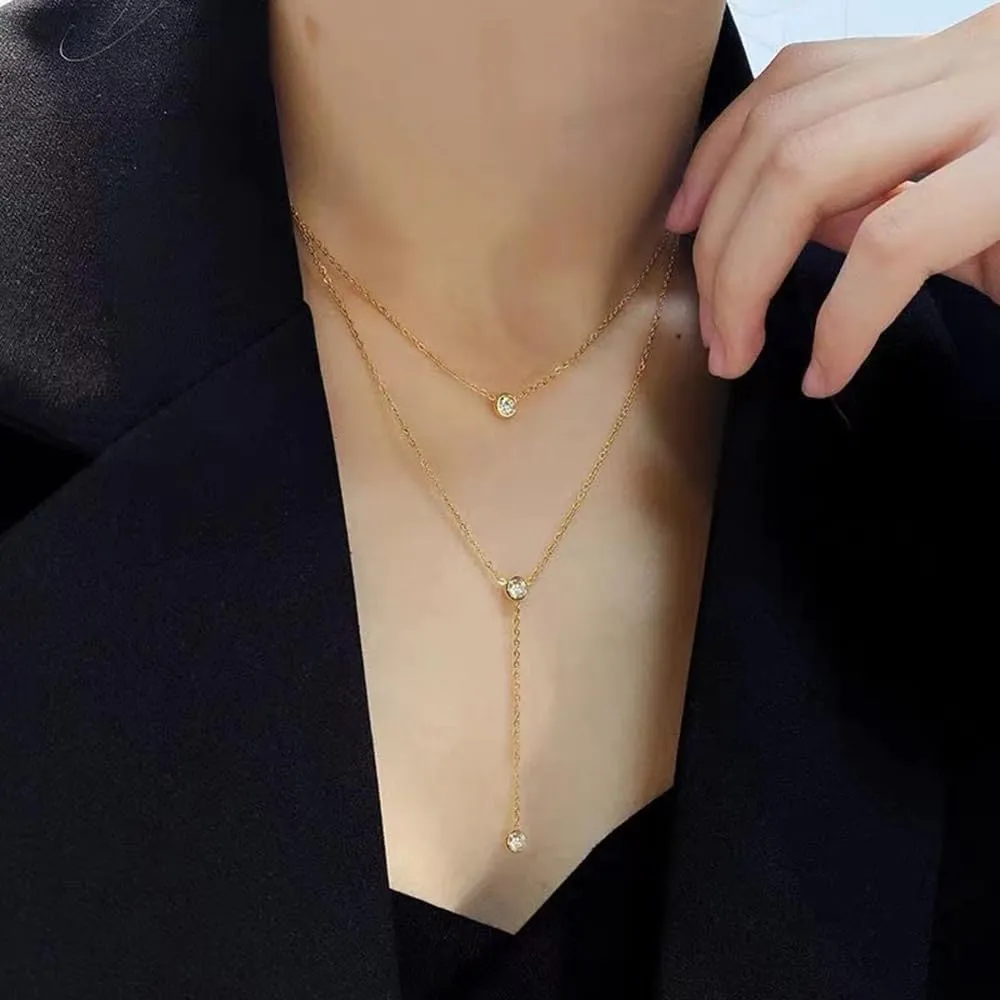 Gold Y Necklace Y-Shaped Drop Necklace for Women Stainless Steel Long Lariat Necklaces Dainty Layer CZ Pearl Heart Star Pendant Necklaces