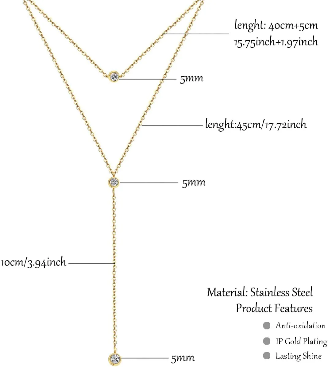 Gold Y Necklace Y-Shaped Drop Necklace for Women Stainless Steel Long Lariat Necklaces Dainty Layer CZ Pearl Heart Star Pendant Necklaces