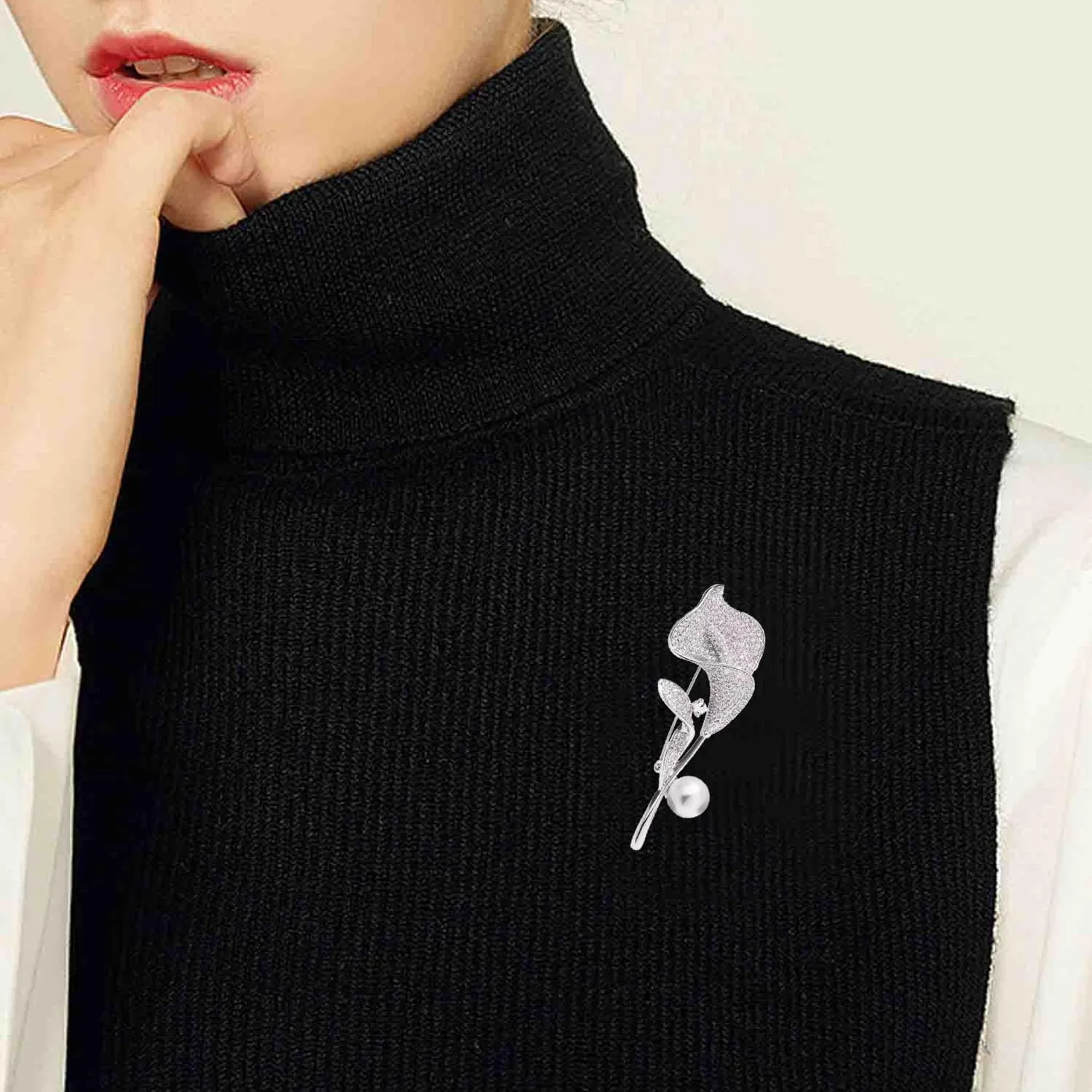 Gold/Silver Calla Lily Crystal Brooches Pins Fashion Beautiful Created Rhinestone Pearl Flower Floral Brooch Good Idea for Party Dance Wedding Banquet for Elegant Women Girl