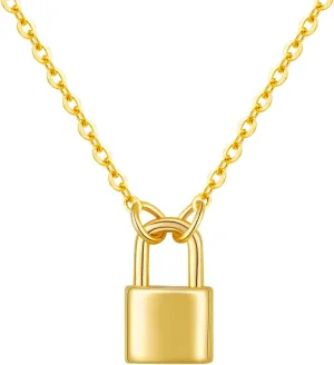 Gold/Silver Lock Pendant Necklaces for Women 925 Sterling Silver Padlock Chains Necklaces 14k Gold Plated Paperclip Chokers Necklace Jewelry Gifts for Women