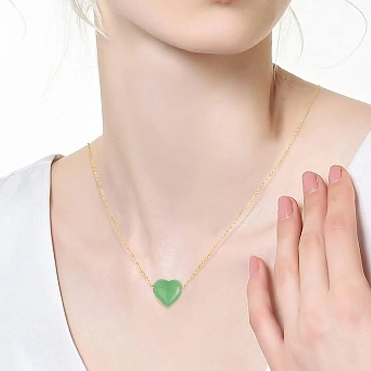 Graduation Gifts for Her, Green Jade Heart Necklaces as Teacher Appreciation Gifts, Gemstone Jewelry Birthday Gifts for Women Teen Girls, Handmade Dainty 18k Gold Necklace Gifts for Anniversary