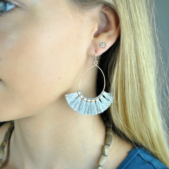 Gray Fringe Fan Tassel Earrings