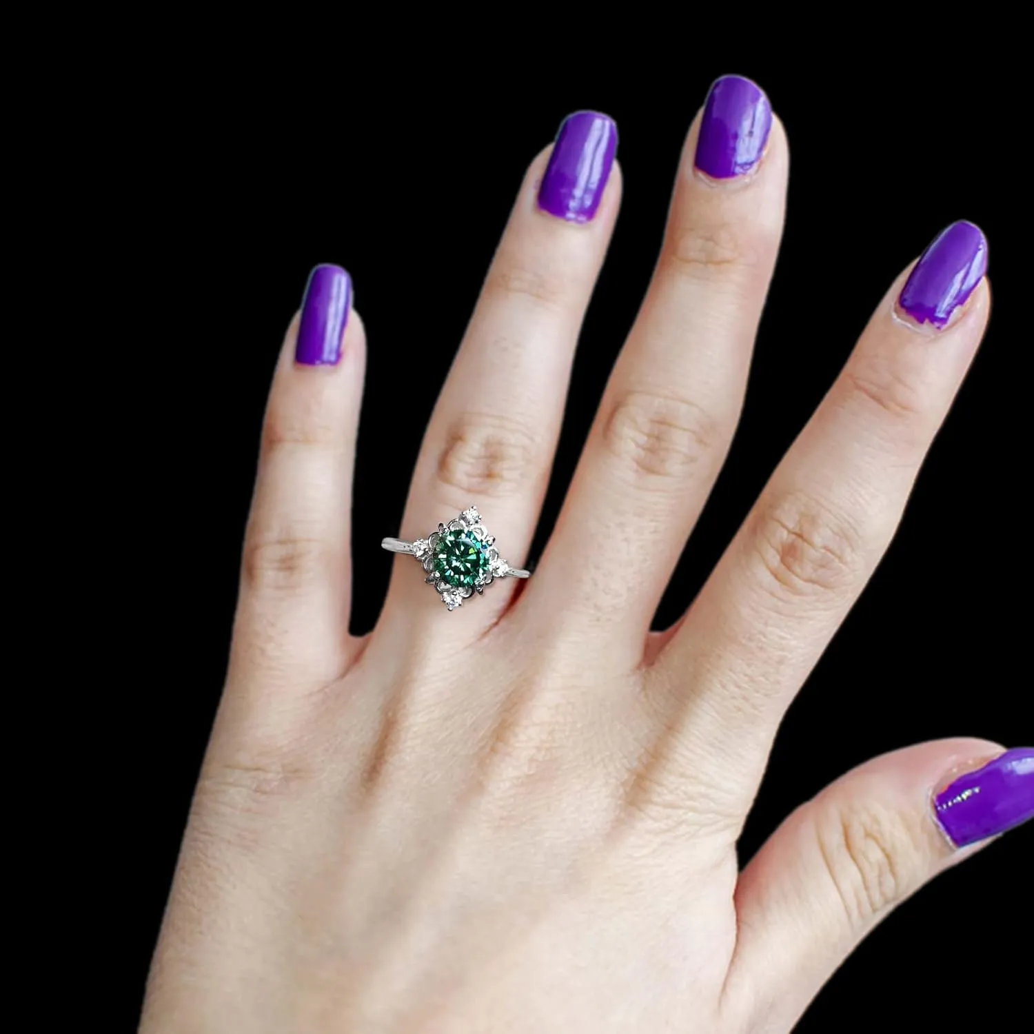 Green Inlaid Zircon Ring for Woman Wedding Band Simulated Diamond Engagement Ring Vintage Bohemian Eternal Ring (Green, 6)