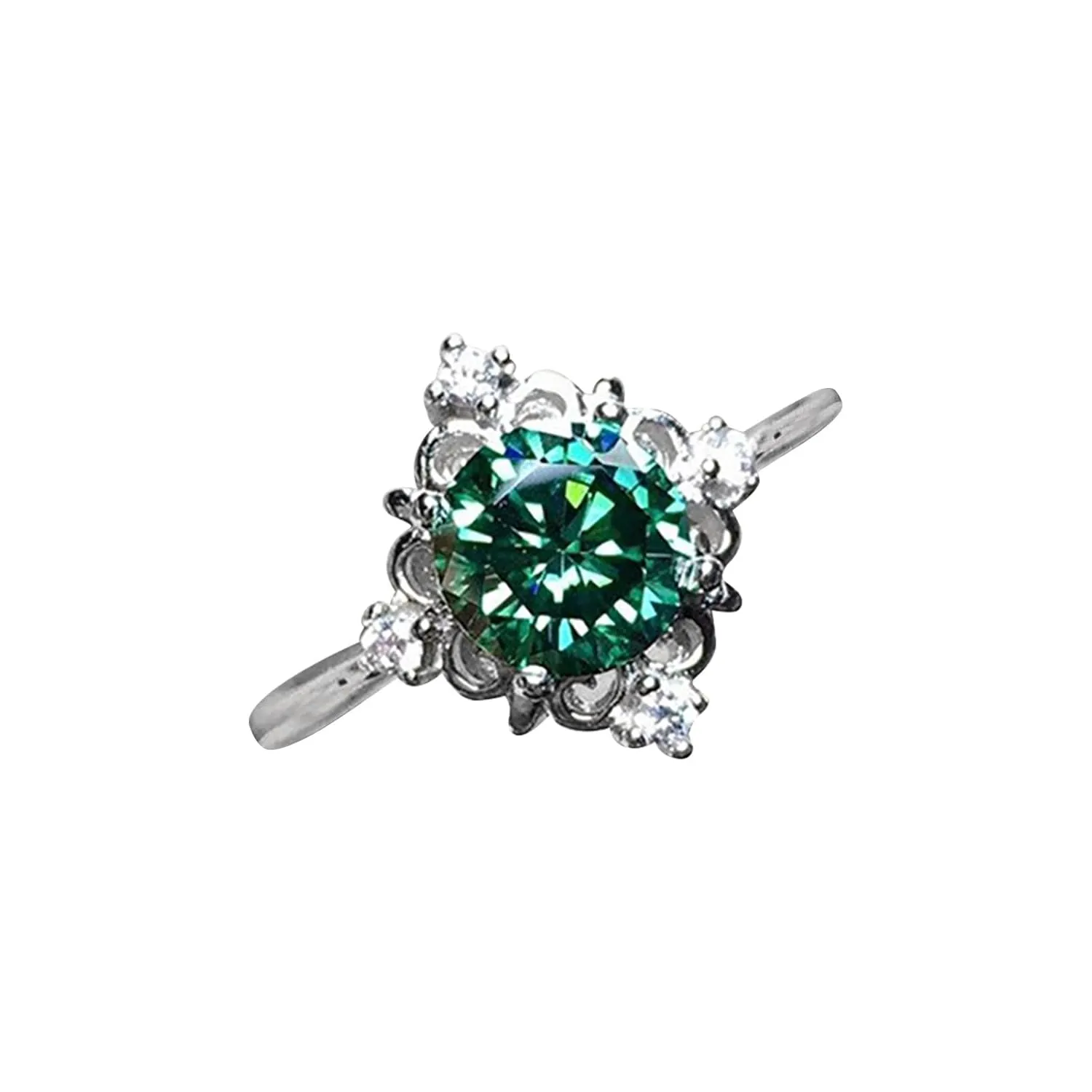 Green Inlaid Zircon Ring for Woman Wedding Band Simulated Diamond Engagement Ring Vintage Bohemian Eternal Ring (Green, 6)