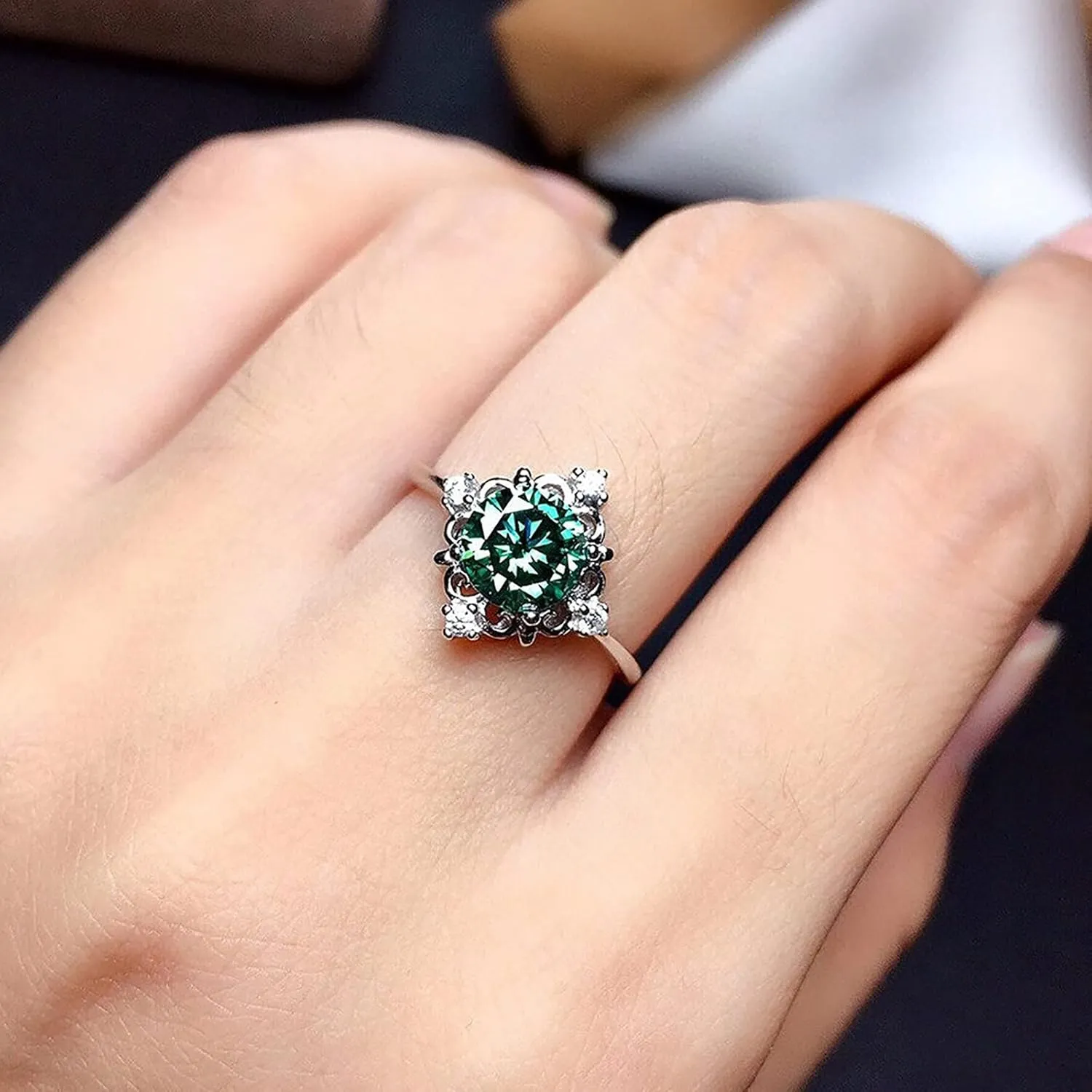 Green Inlaid Zircon Ring for Woman Wedding Band Simulated Diamond Engagement Ring Vintage Bohemian Eternal Ring (Green, 6)