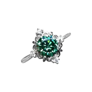 Green Inlaid Zircon Ring for Woman Wedding Band Simulated Diamond Engagement Ring Vintage Bohemian Eternal Ring (Green, 6)