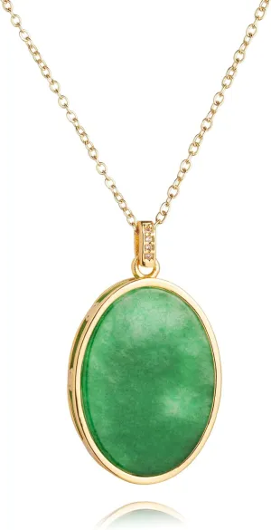 Green Jade Oval Pendant Necklace, Natural Jade Agate Crystal Healing Handmade Good Luck Jewelry Gifts