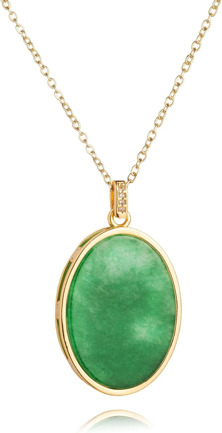 Green Jade Oval Pendant Necklace, Natural Jade Agate Crystal Healing Handmade Good Luck Jewelry Gifts