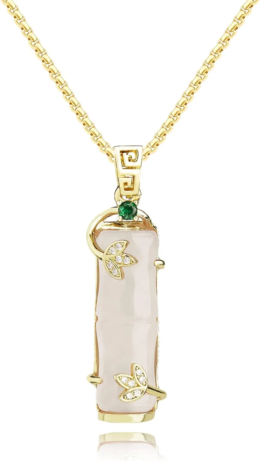Green Jade Pendant 18K Gold Plated Necklace Crystal Jewelry for Women