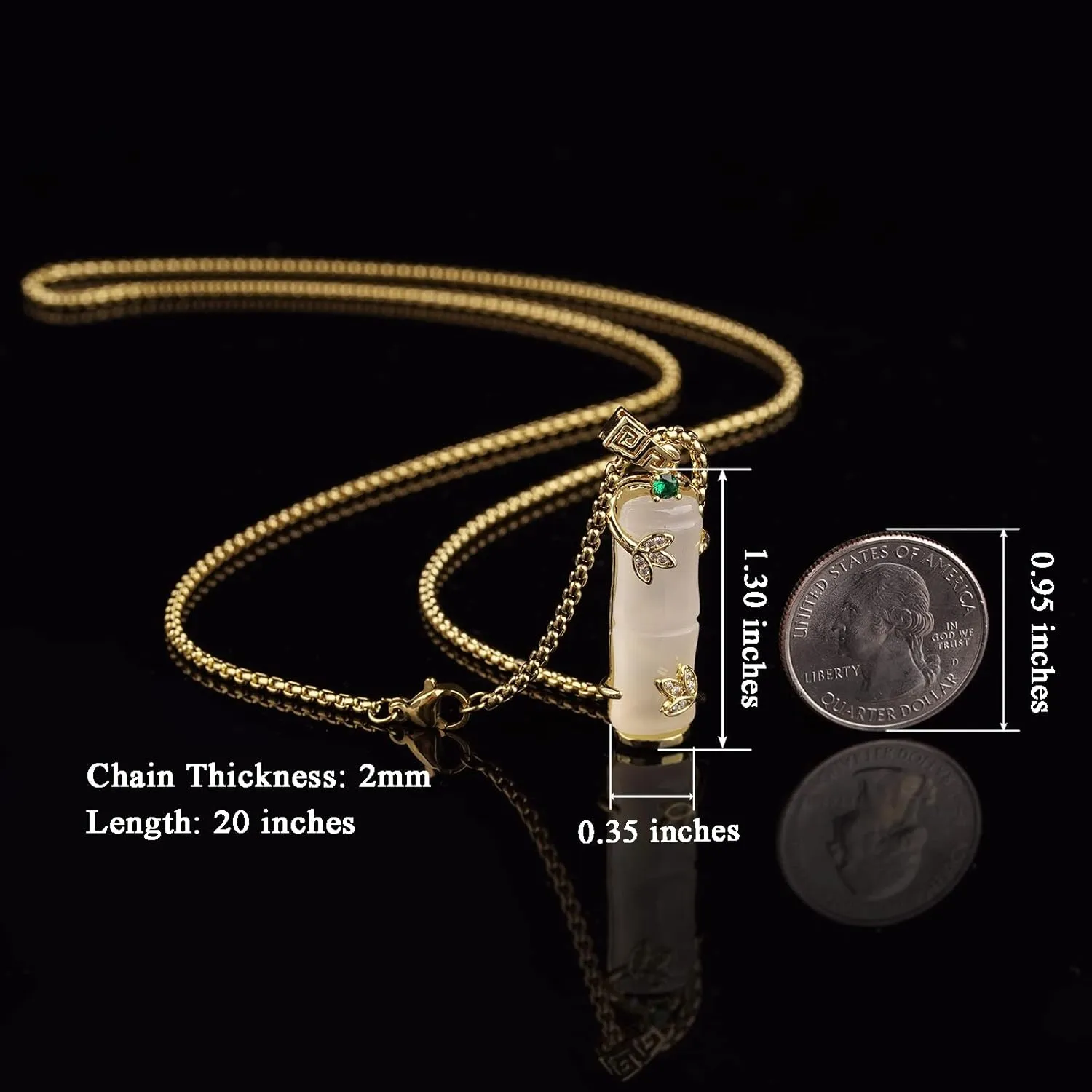 Green Jade Pendant 18K Gold Plated Necklace Crystal Jewelry for Women