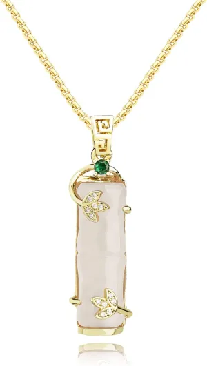 Green Jade Pendant 18K Gold Plated Necklace Crystal Jewelry for Women