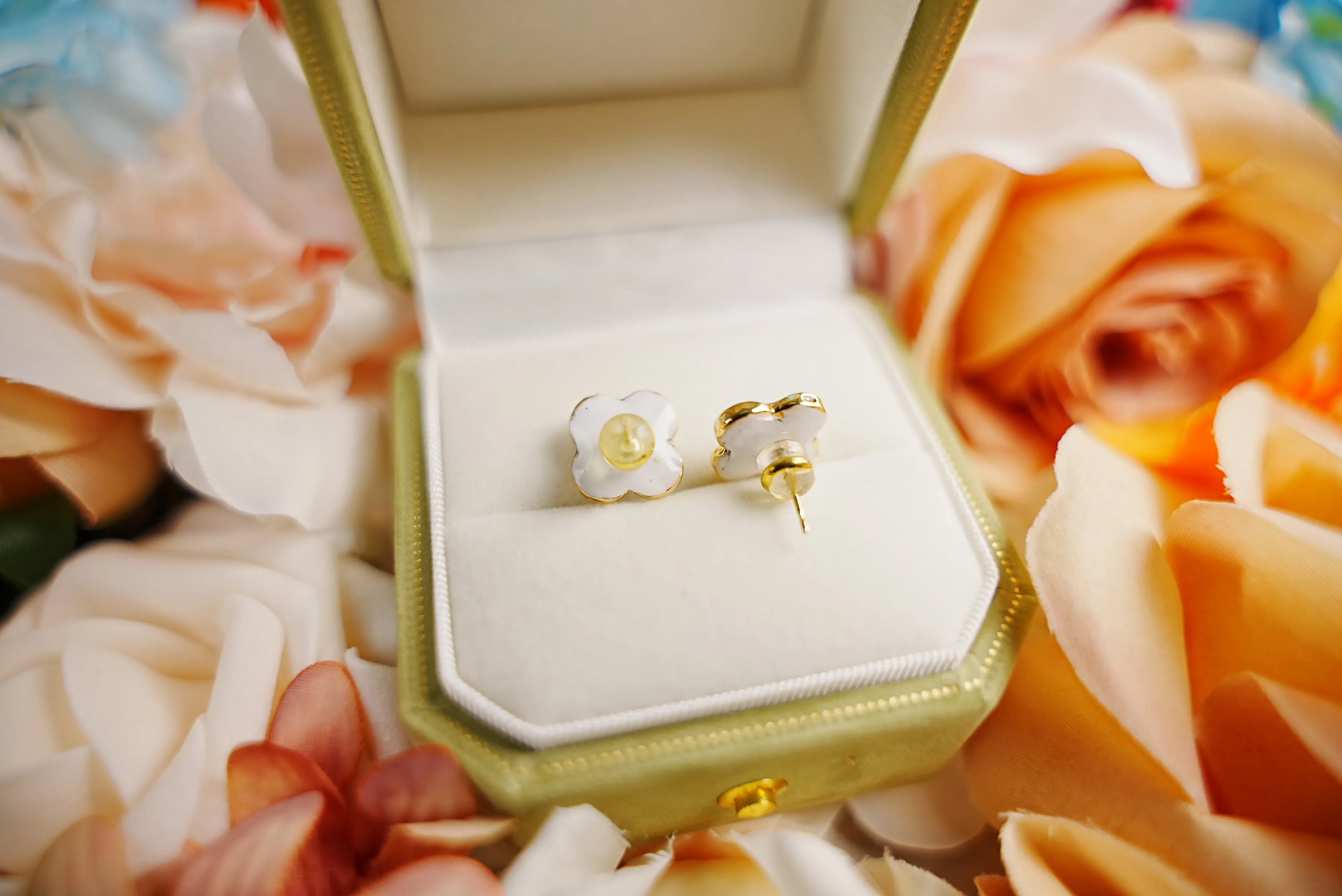 Green Pearl Blossom Studs