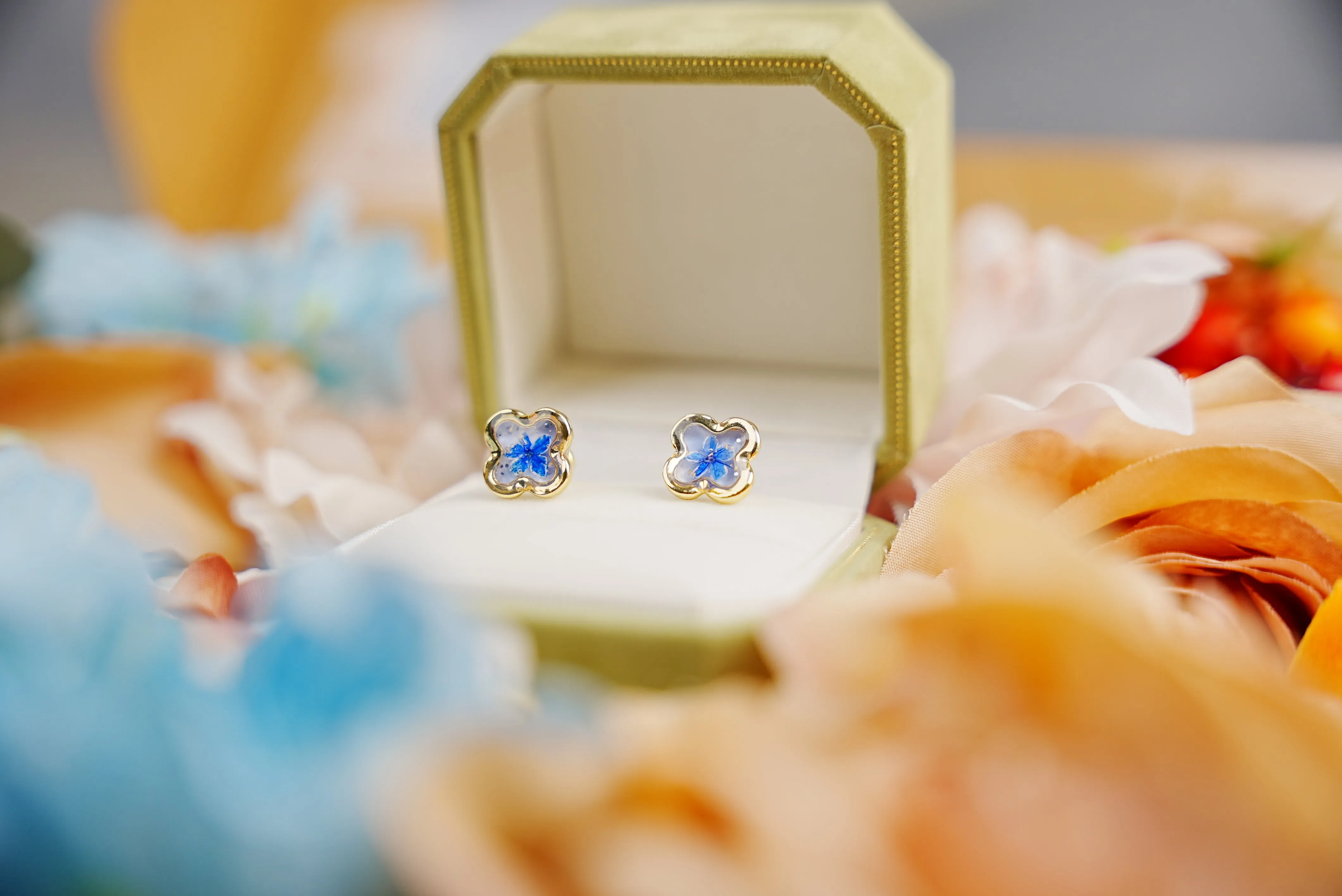 Green Pearl Blossom Studs