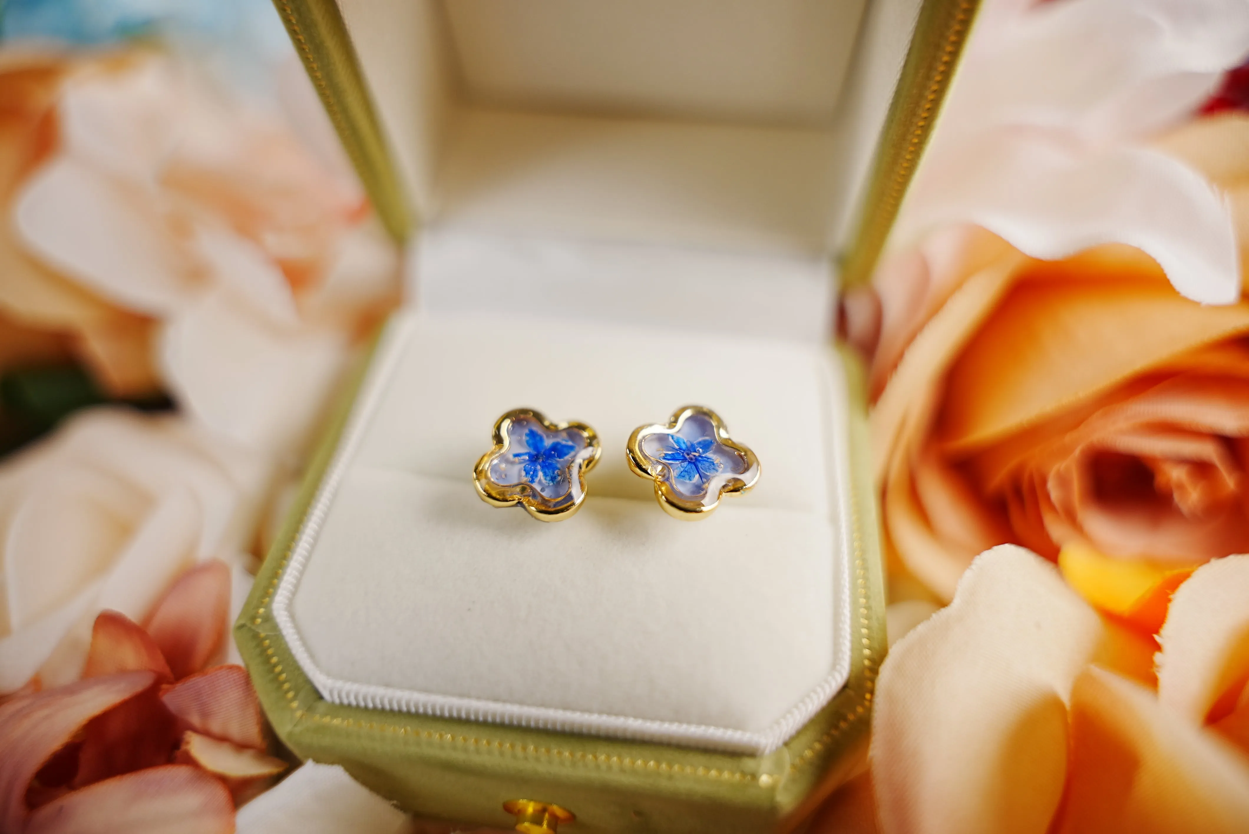 Green Pearl Blossom Studs