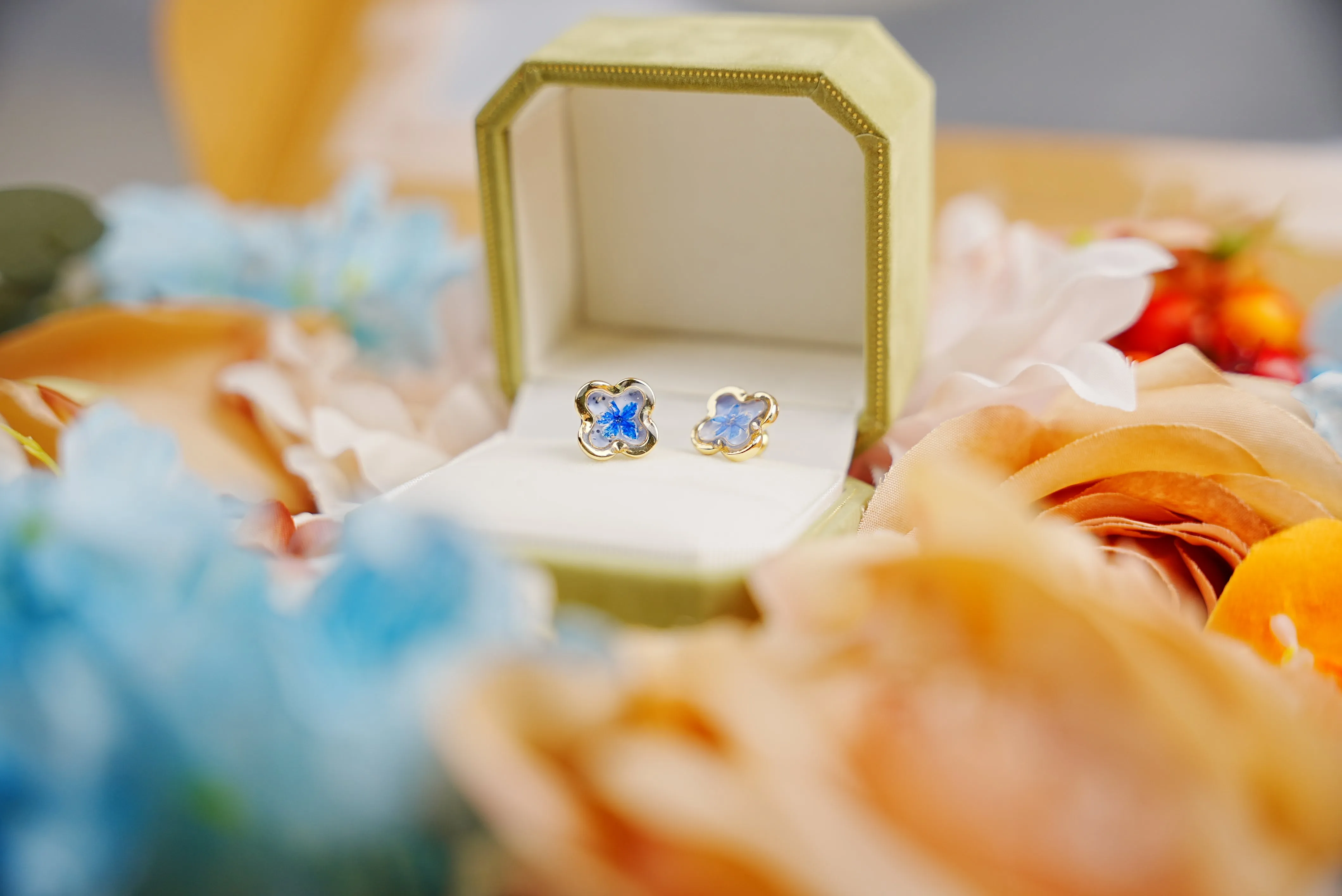 Green Pearl Blossom Studs