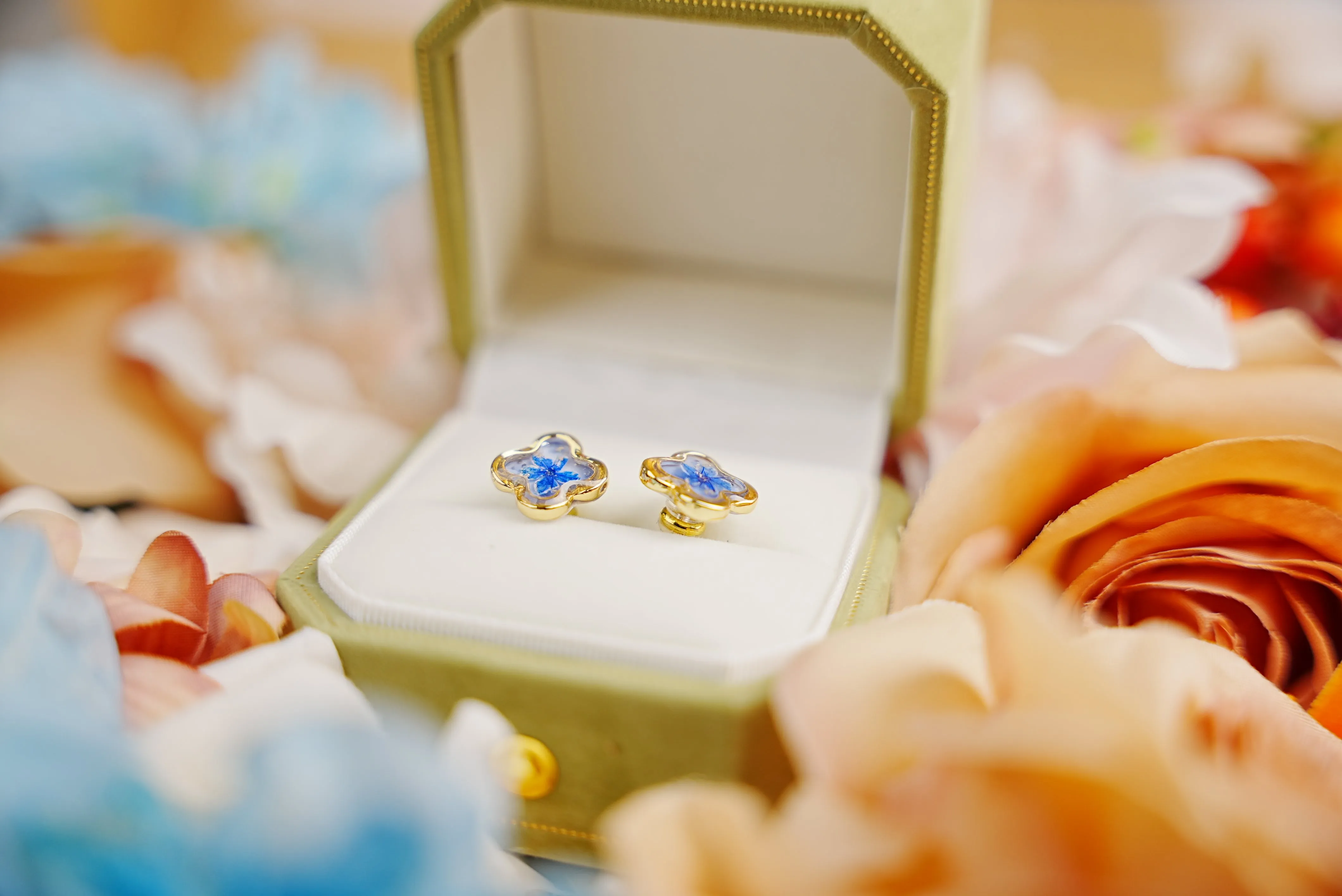 Green Pearl Blossom Studs