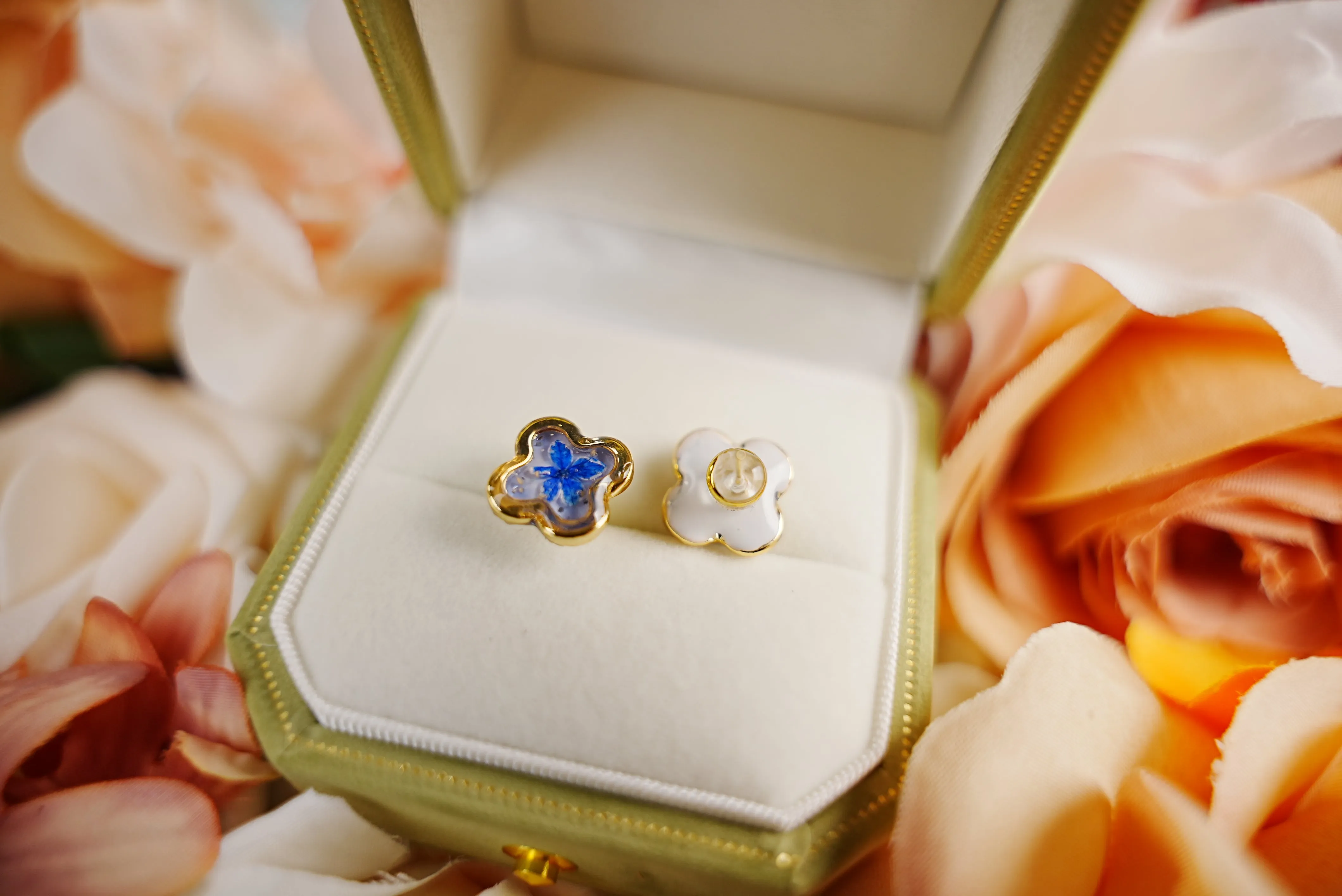 Green Pearl Blossom Studs