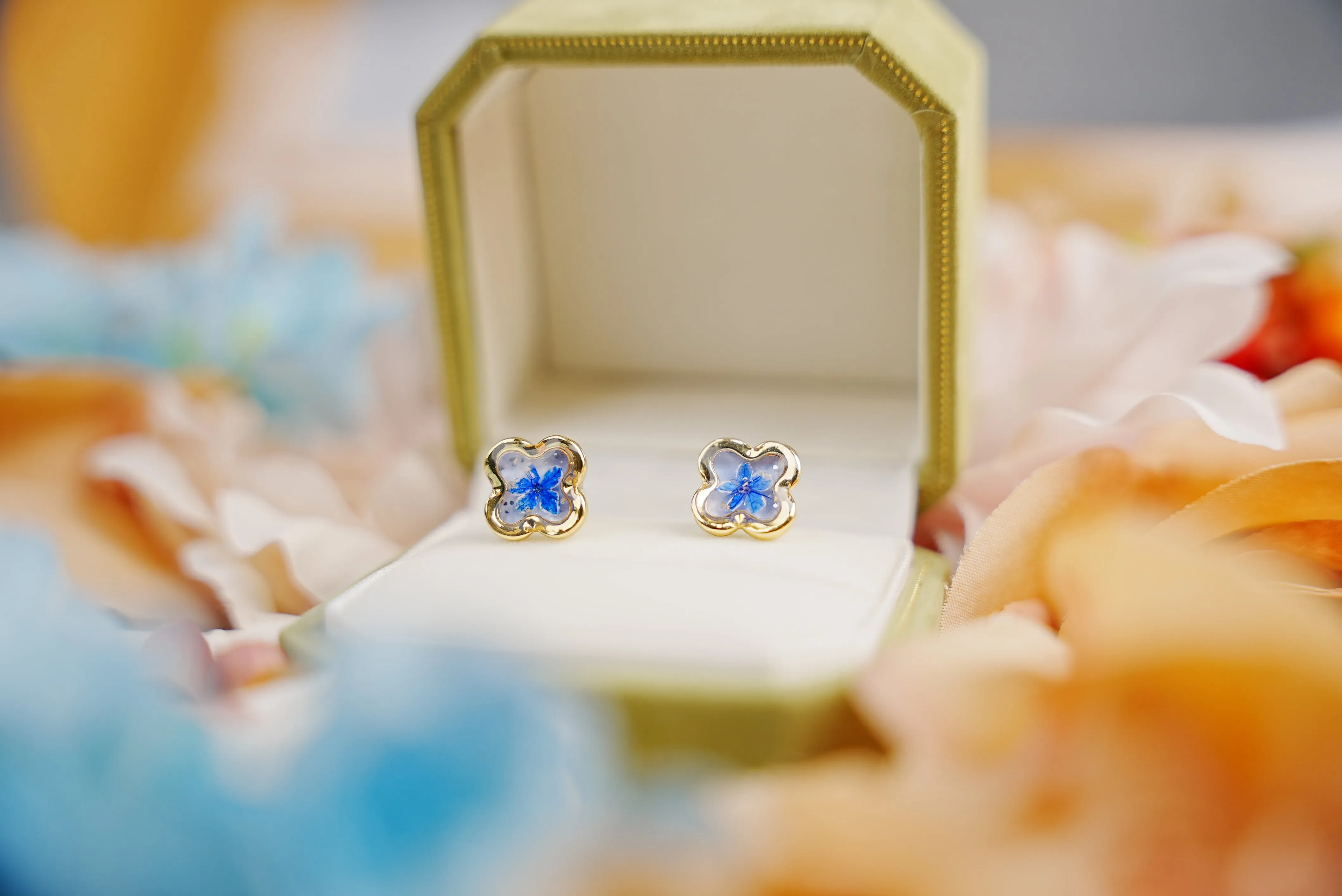 Green Pearl Blossom Studs