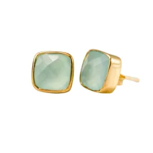 Handmade Earrings Stud Chalcedony 10 mm 925 Silver Gold Plated
