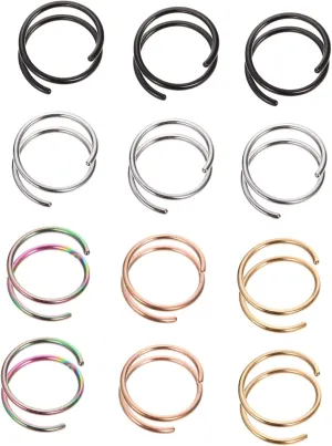 Hemoton 12Pcs Spiral Nose Rings Hoops Nose Piercing Jewelry Colorful and Elegant Nose Hoops