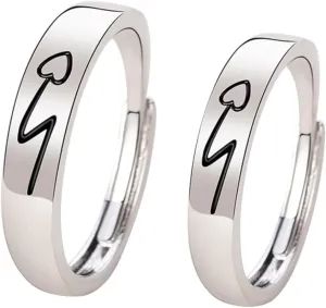 Hemoton Elegant Couples Ring Set 2pcs Matching Wedding Bands for Him Her Heart Design