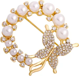 Hemoton Pearl Butterfly Brooch Rhinestone Boutonniere for Women Wedding Dress Accessories
