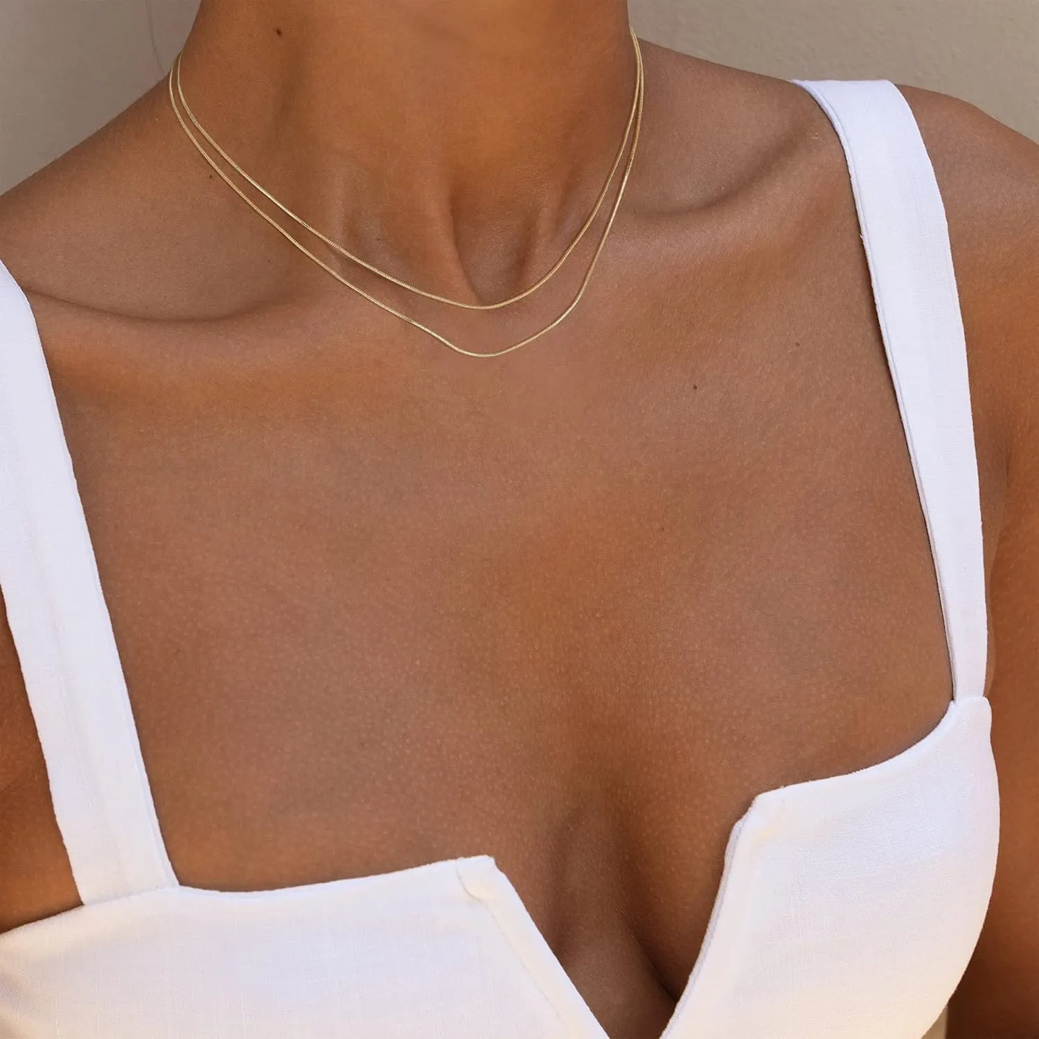 Herringbone Necklace for Women,Dainty Gold Necklace,14k Gold Plated Snake,Gold Chain Choker Necklaces,Simple Gold Layered Necklaces,Gold Jewelry Gift for Women